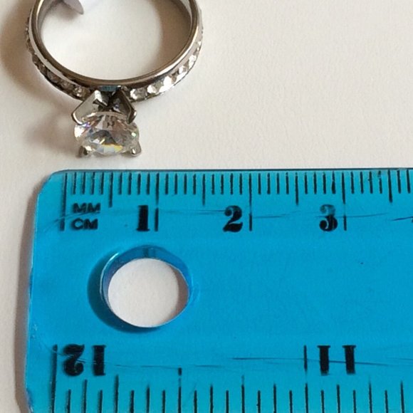 Stainless Steel Cubic Zirconia Engagement Ring Size 6 7 8 9 10 Eternity Silver - Picture 9 of 10